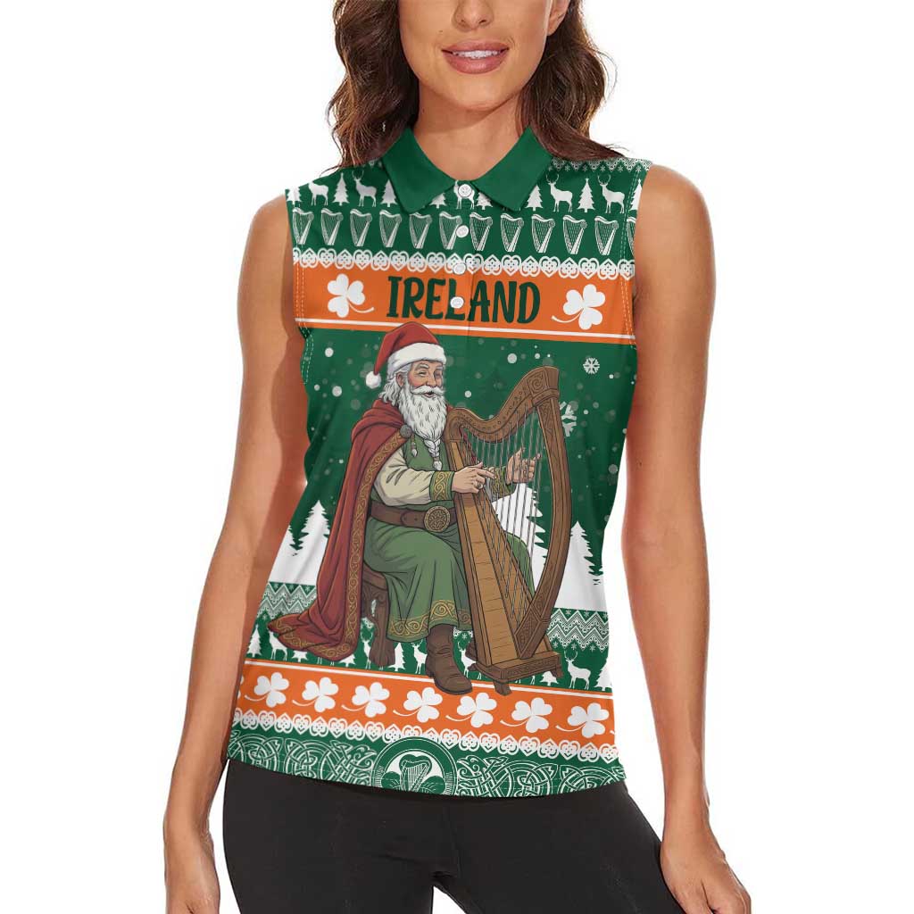 Ireland Christmas Personalized Women Sleeveless Polo Shirt Daidi na Nollag With Irish Harp - Wonder Print Shop