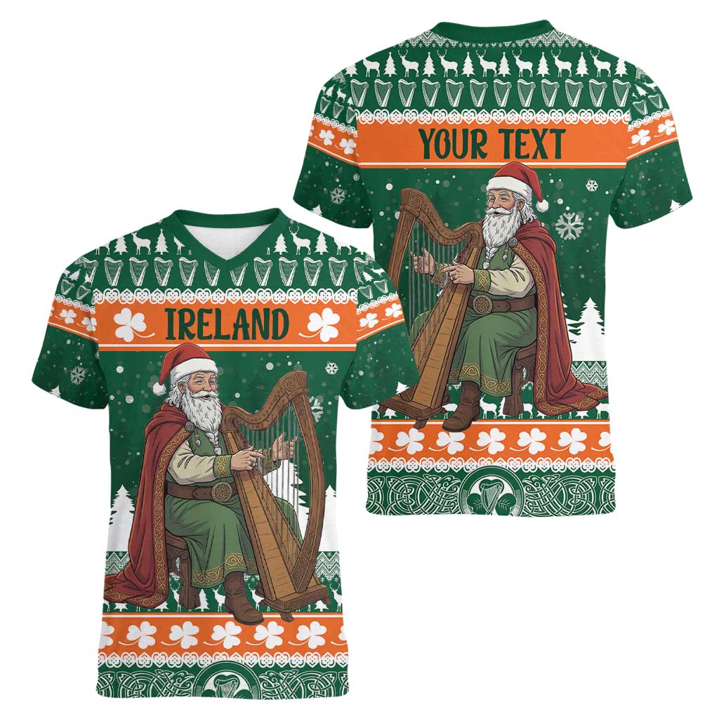 Ireland Christmas Personalized Women V-Neck T-Shirt Daidi na Nollag With Irish Harp - Wonder Print Shop