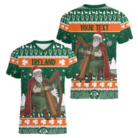 Ireland Christmas Personalized Women V-Neck T-Shirt Daidi na Nollag With Irish Harp - Wonder Print Shop