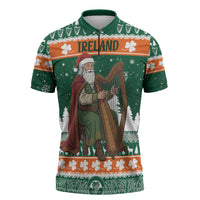 Ireland Christmas Personalized Zipper Polo Shirt Daidi na Nollag With Irish Harp - Wonder Print Shop