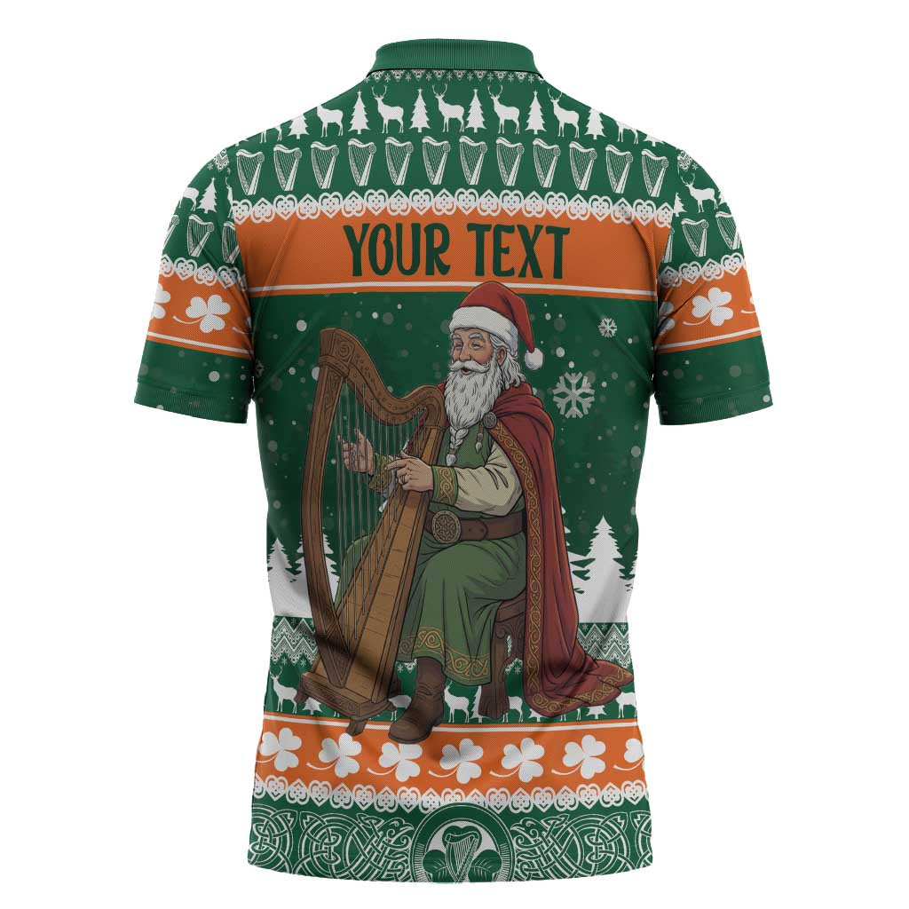 Ireland Christmas Personalized Zipper Polo Shirt Daidi na Nollag With Irish Harp - Wonder Print Shop