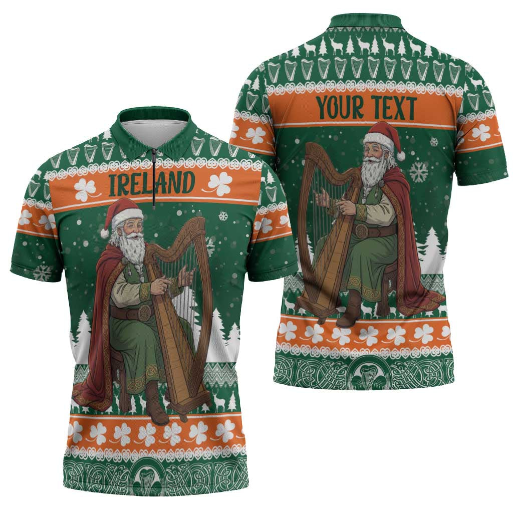 Ireland Christmas Personalized Zipper Polo Shirt Daidi na Nollag With Irish Harp - Wonder Print Shop