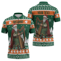 Ireland Christmas Personalized Zipper Polo Shirt Daidi na Nollag With Irish Harp - Wonder Print Shop