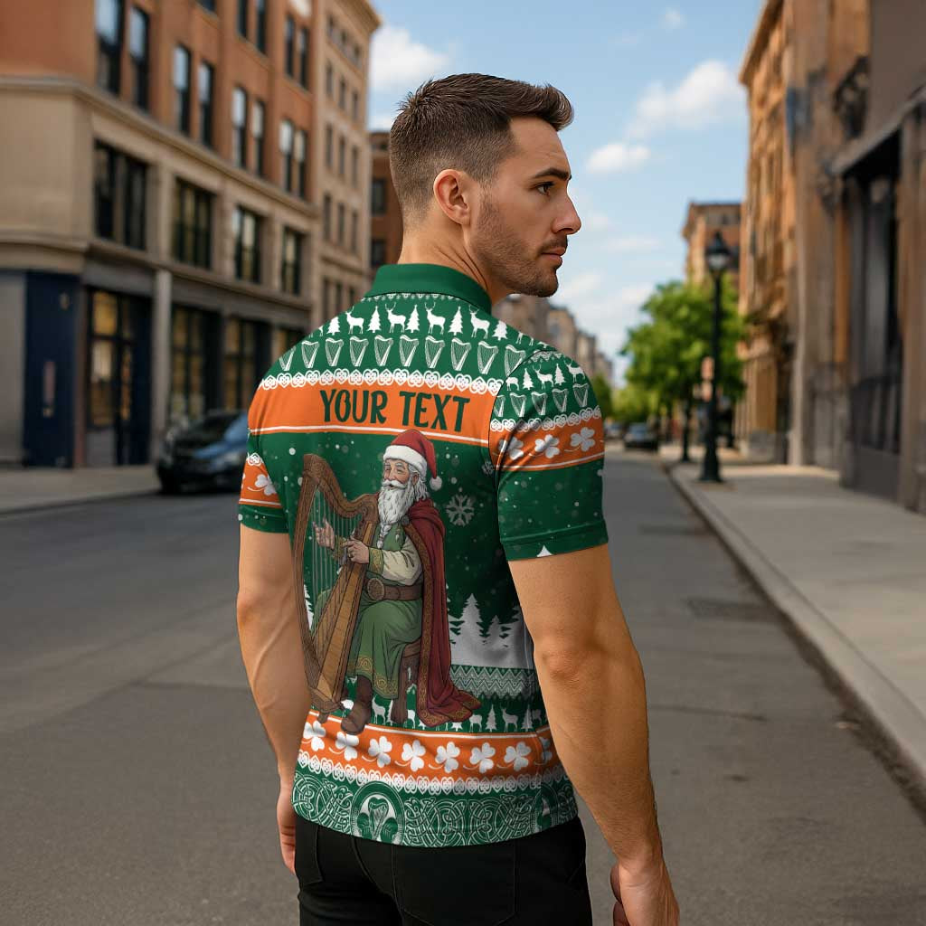 Ireland Christmas Personalized Zipper Polo Shirt Daidi na Nollag With Irish Harp - Wonder Print Shop