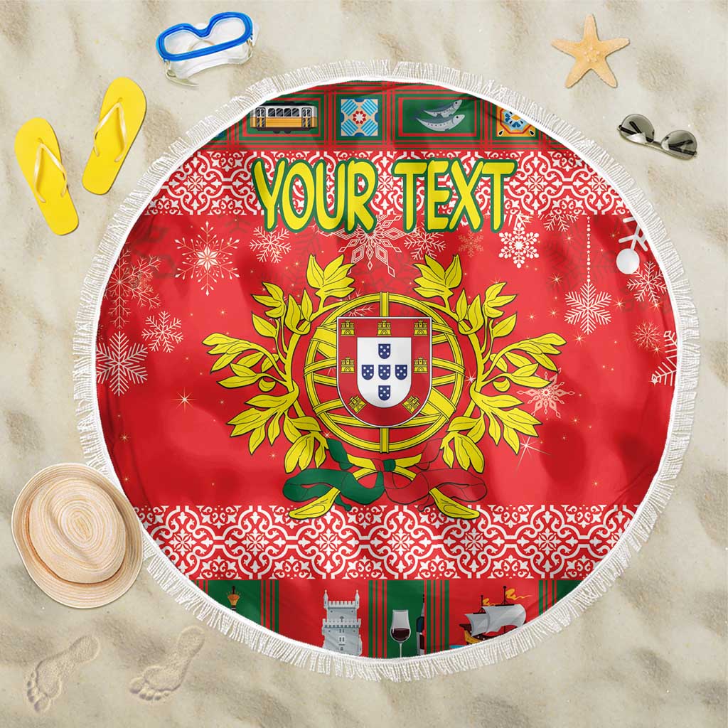 Personalized Portugal Christmas Beach Blanket Coat Of Arms - Feliz Natal - Wonder Print Shop