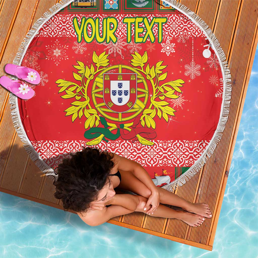 Personalized Portugal Christmas Beach Blanket Coat Of Arms - Feliz Natal - Wonder Print Shop
