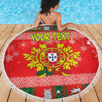 Personalized Portugal Christmas Beach Blanket Coat Of Arms - Feliz Natal - Wonder Print Shop
