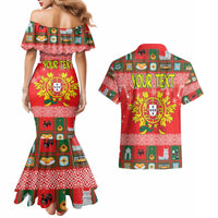 Personalized Portugal Christmas Couples Matching Mermaid Dress and Hawaiian Shirt Coat Of Arms - Feliz Natal - Wonder Print Shop