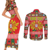 Personalized Portugal Christmas Couples Matching Short Sleeve Bodycon Dress and Long Sleeve Button Shirt Coat Of Arms - Feliz Natal - Wonder Print Shop