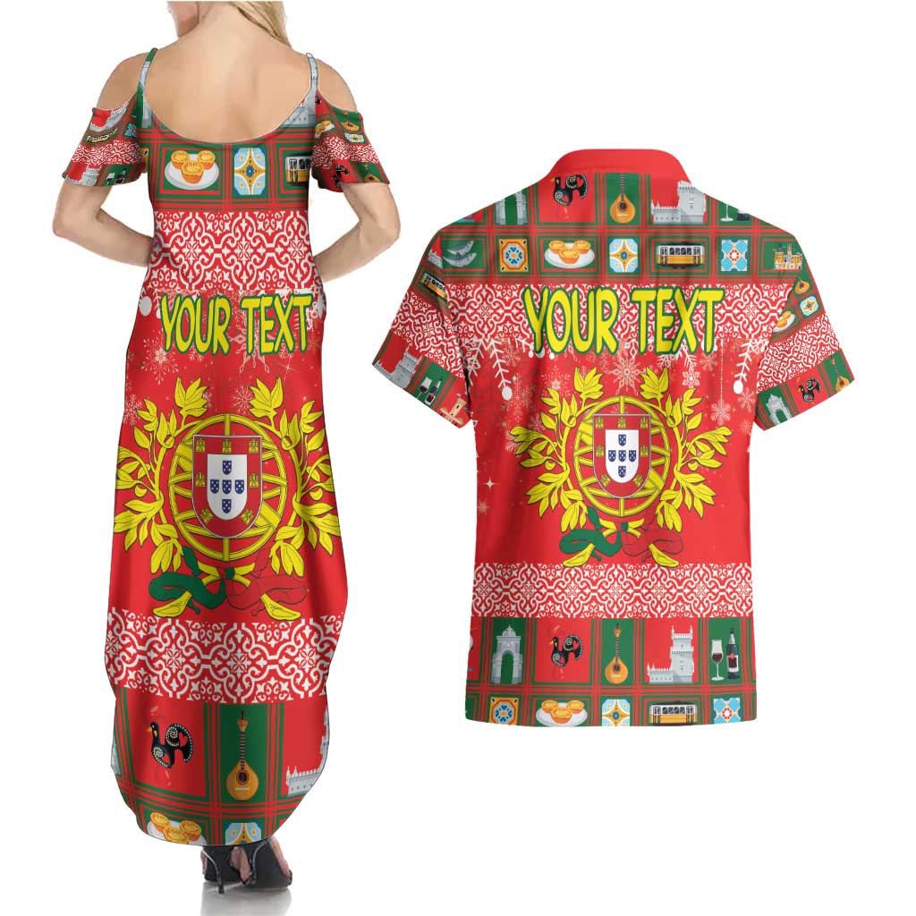 Personalized Portugal Christmas Couples Matching Summer Maxi Dress and Hawaiian Shirt Coat Of Arms - Feliz Natal - Wonder Print Shop