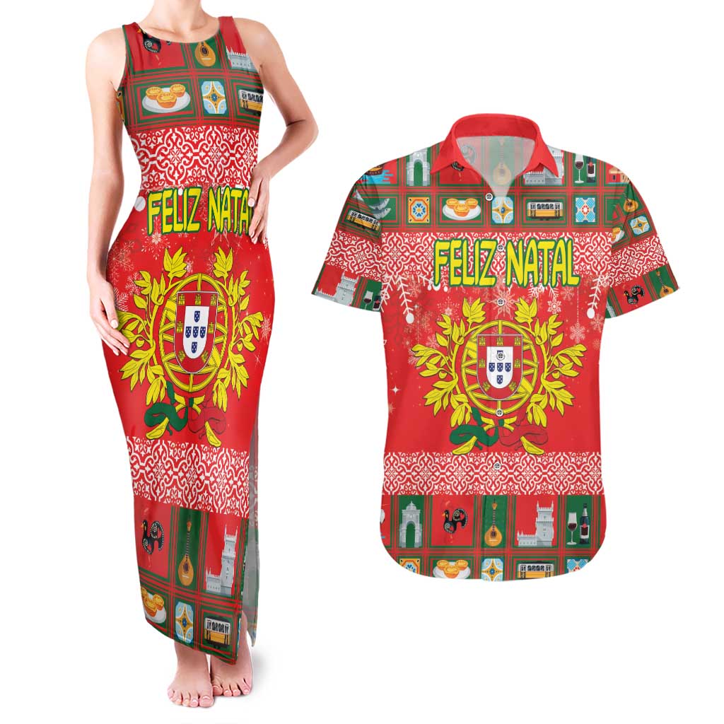 Personalized Portugal Christmas Couples Matching Tank Maxi Dress and Hawaiian Shirt Coat Of Arms - Feliz Natal - Wonder Print Shop