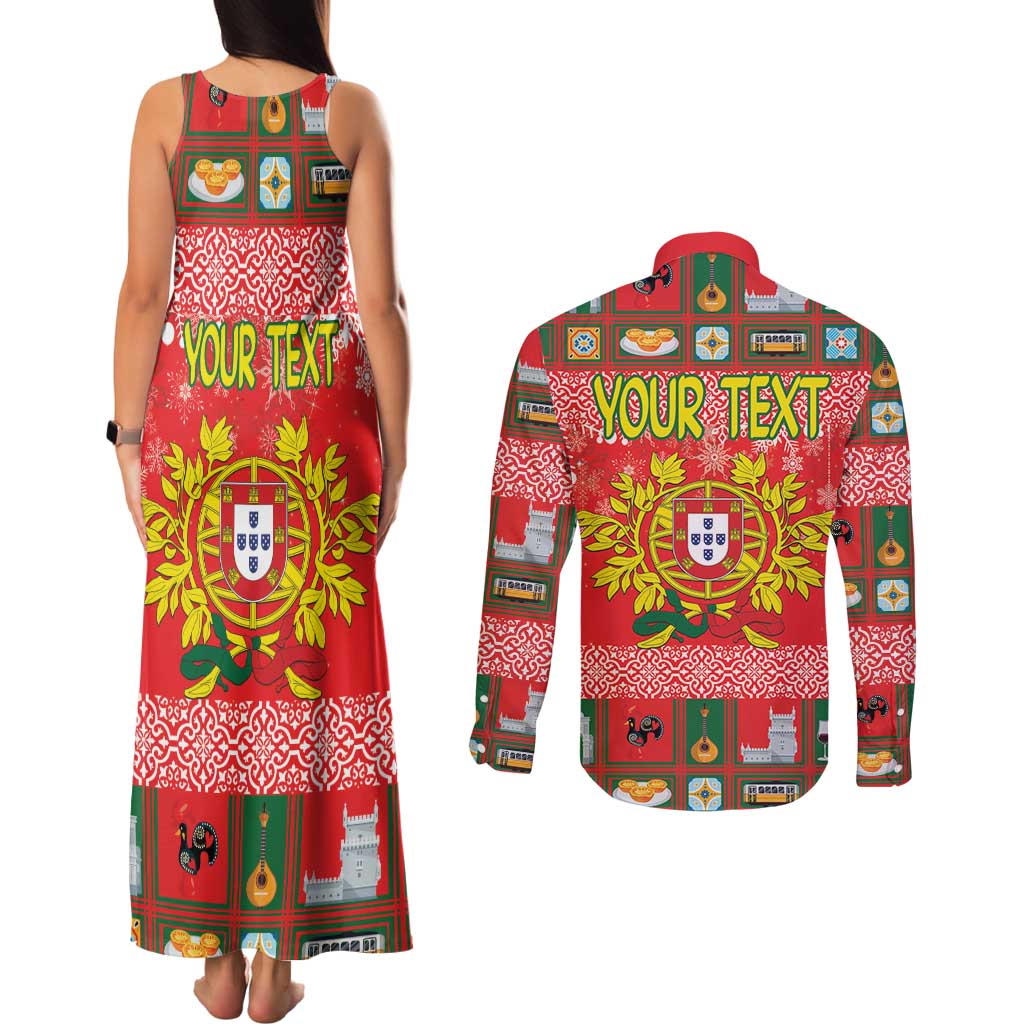 Personalized Portugal Christmas Couples Matching Tank Maxi Dress and Long Sleeve Button Shirt Coat Of Arms - Feliz Natal - Wonder Print Shop