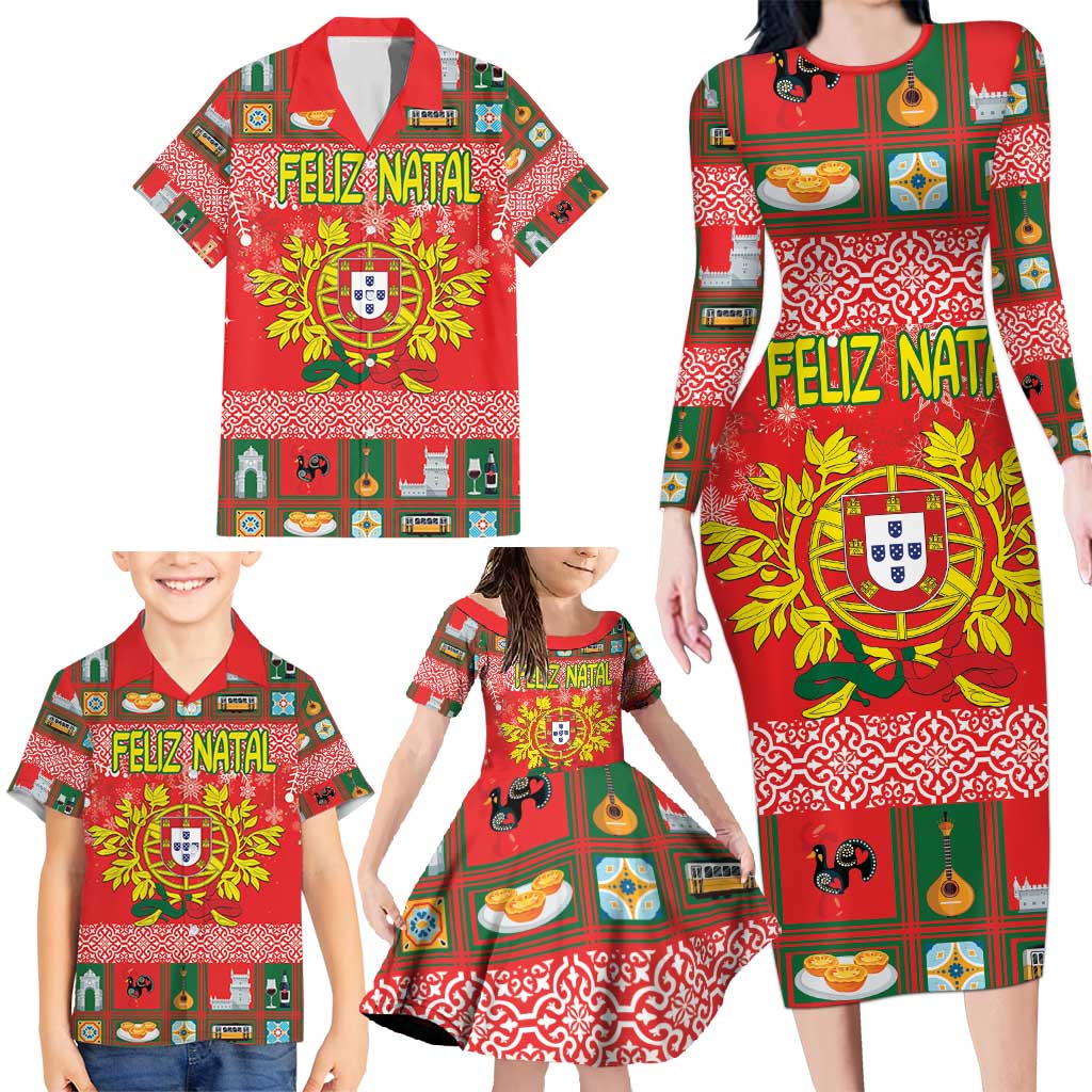 Personalized Portugal Christmas Family Matching Long Sleeve Bodycon Dress and Hawaiian Shirt Coat Of Arms - Feliz Natal - Wonder Print Shop