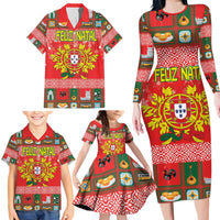 Personalized Portugal Christmas Family Matching Long Sleeve Bodycon Dress and Hawaiian Shirt Coat Of Arms - Feliz Natal - Wonder Print Shop