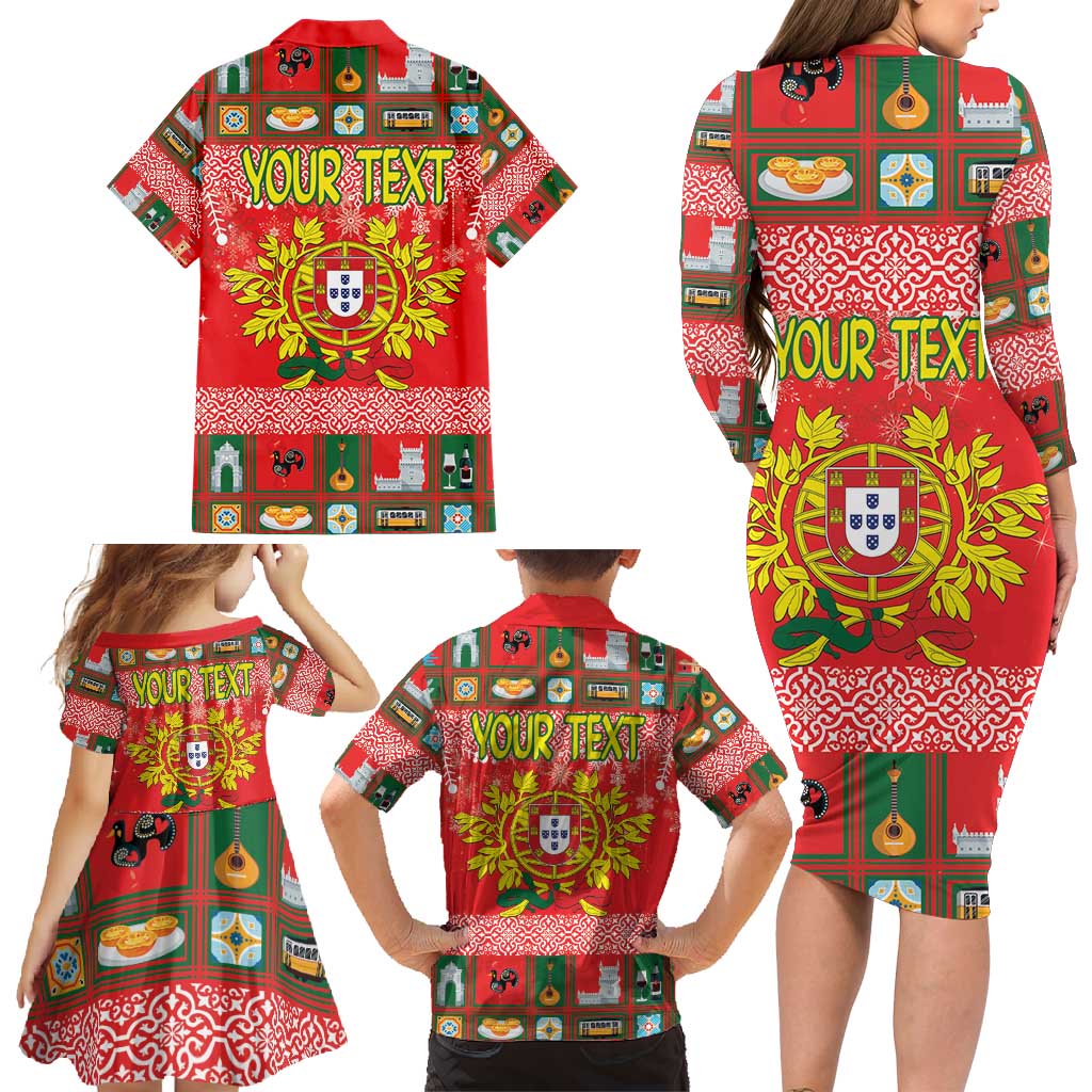 Personalized Portugal Christmas Family Matching Long Sleeve Bodycon Dress and Hawaiian Shirt Coat Of Arms - Feliz Natal - Wonder Print Shop