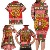 Personalized Portugal Christmas Family Matching Long Sleeve Bodycon Dress and Hawaiian Shirt Coat Of Arms - Feliz Natal - Wonder Print Shop