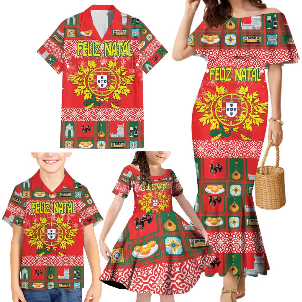 Personalized Portugal Christmas Family Matching Mermaid Dress and Hawaiian Shirt Coat Of Arms - Feliz Natal - Wonder Print Shop