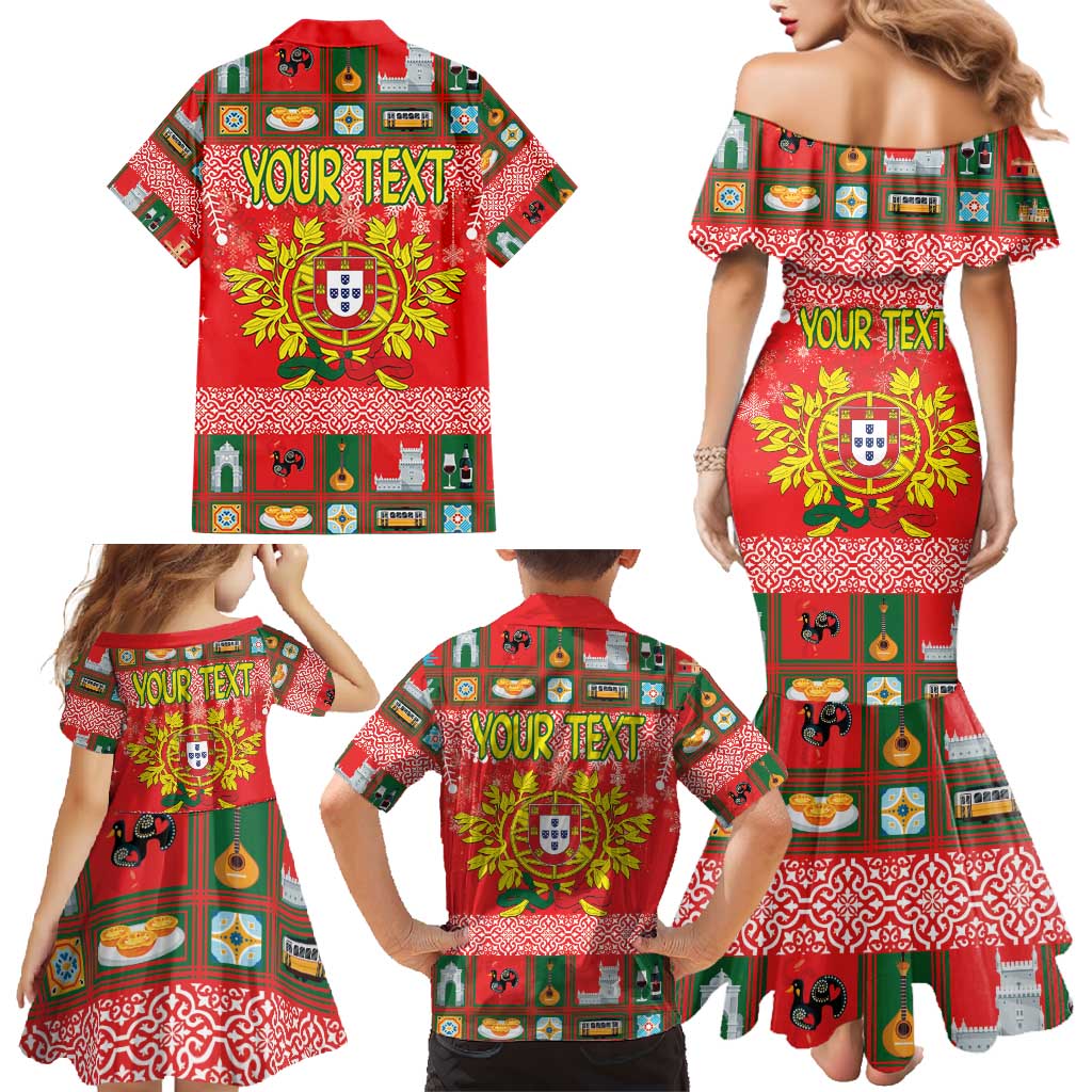 Personalized Portugal Christmas Family Matching Mermaid Dress and Hawaiian Shirt Coat Of Arms - Feliz Natal - Wonder Print Shop