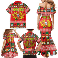 Personalized Portugal Christmas Family Matching Mermaid Dress and Hawaiian Shirt Coat Of Arms - Feliz Natal - Wonder Print Shop