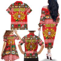 Personalized Portugal Christmas Family Matching Off The Shoulder Long Sleeve Dress and Hawaiian Shirt Coat Of Arms - Feliz Natal - Wonder Print Shop