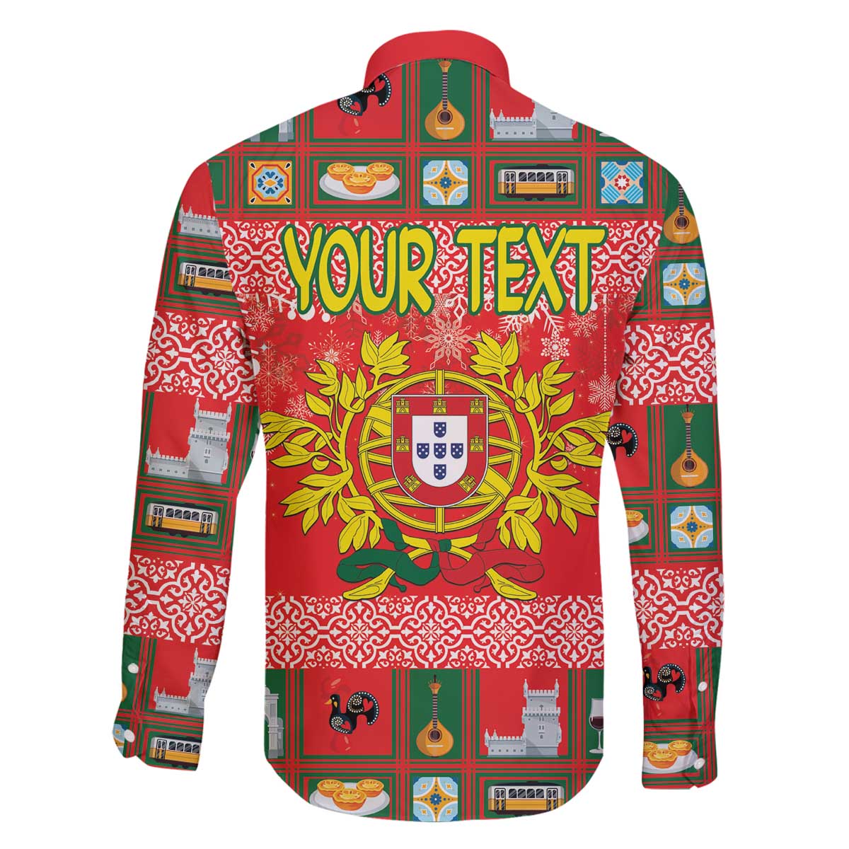 Personalized Portugal Christmas Family Matching Off The Shoulder Long Sleeve Dress and Hawaiian Shirt Coat Of Arms - Feliz Natal - Wonder Print Shop