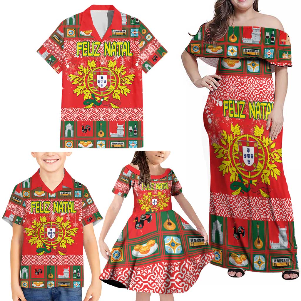 Personalized Portugal Christmas Family Matching Off Shoulder Maxi Dress and Hawaiian Shirt Coat Of Arms - Feliz Natal - Wonder Print Shop