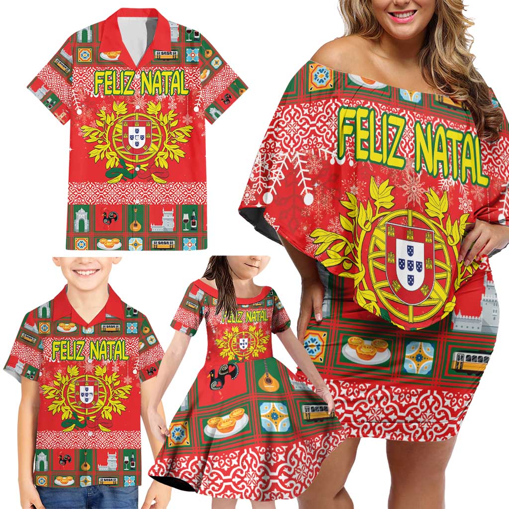 Personalized Portugal Christmas Family Matching Off Shoulder Short Dress and Hawaiian Shirt Coat Of Arms - Feliz Natal - Wonder Print Shop