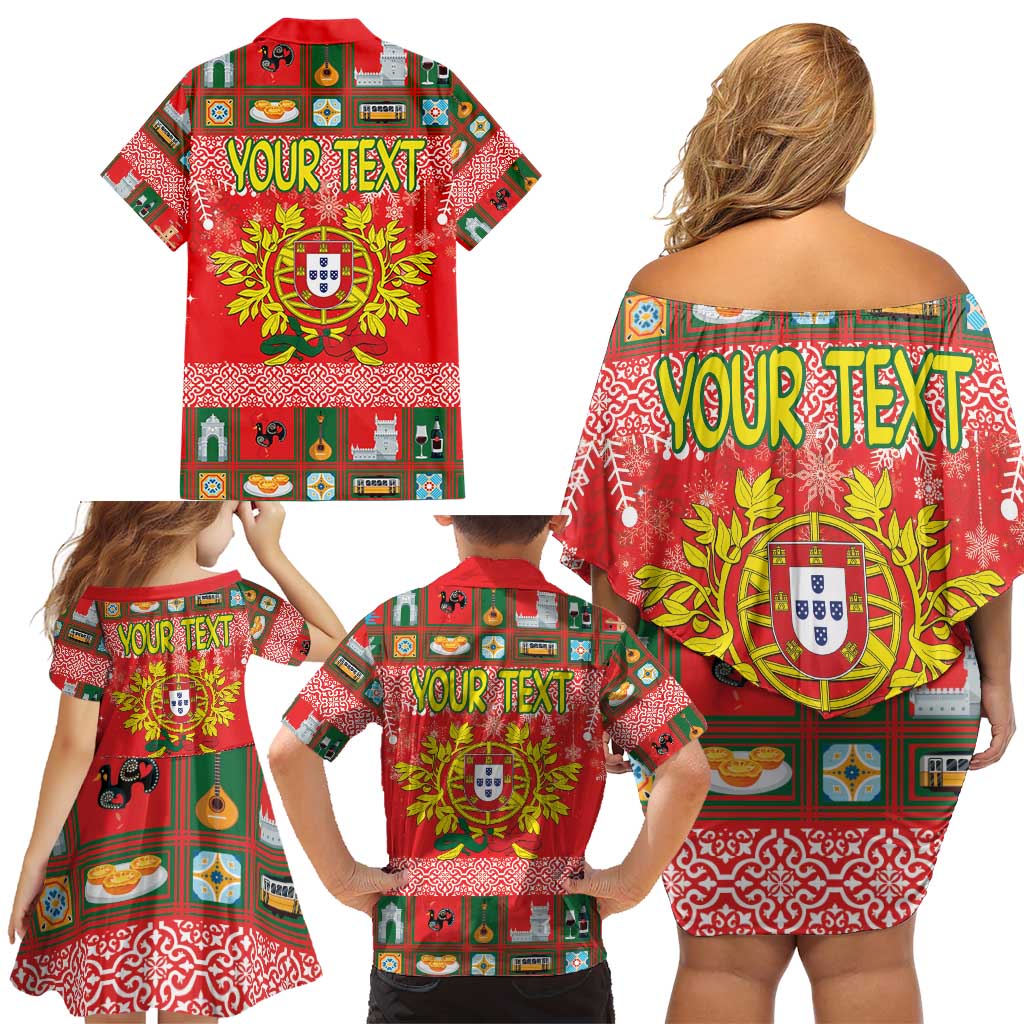 Personalized Portugal Christmas Family Matching Off Shoulder Short Dress and Hawaiian Shirt Coat Of Arms - Feliz Natal - Wonder Print Shop