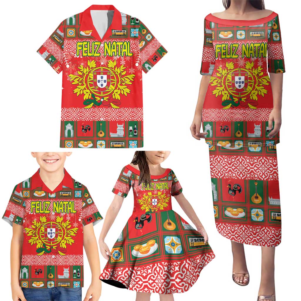 Personalized Portugal Christmas Family Matching Puletasi and Hawaiian Shirt Coat Of Arms - Feliz Natal - Wonder Print Shop