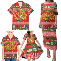 Personalized Portugal Christmas Family Matching Puletasi and Hawaiian Shirt Coat Of Arms - Feliz Natal - Wonder Print Shop