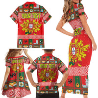 Personalized Portugal Christmas Family Matching Short Sleeve Bodycon Dress and Hawaiian Shirt Coat Of Arms - Feliz Natal - Wonder Print Shop