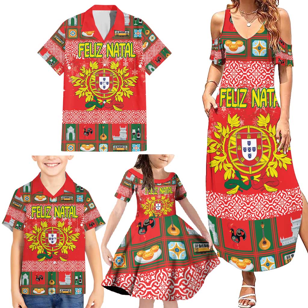 Personalized Portugal Christmas Family Matching Summer Maxi Dress and Hawaiian Shirt Coat Of Arms - Feliz Natal - Wonder Print Shop