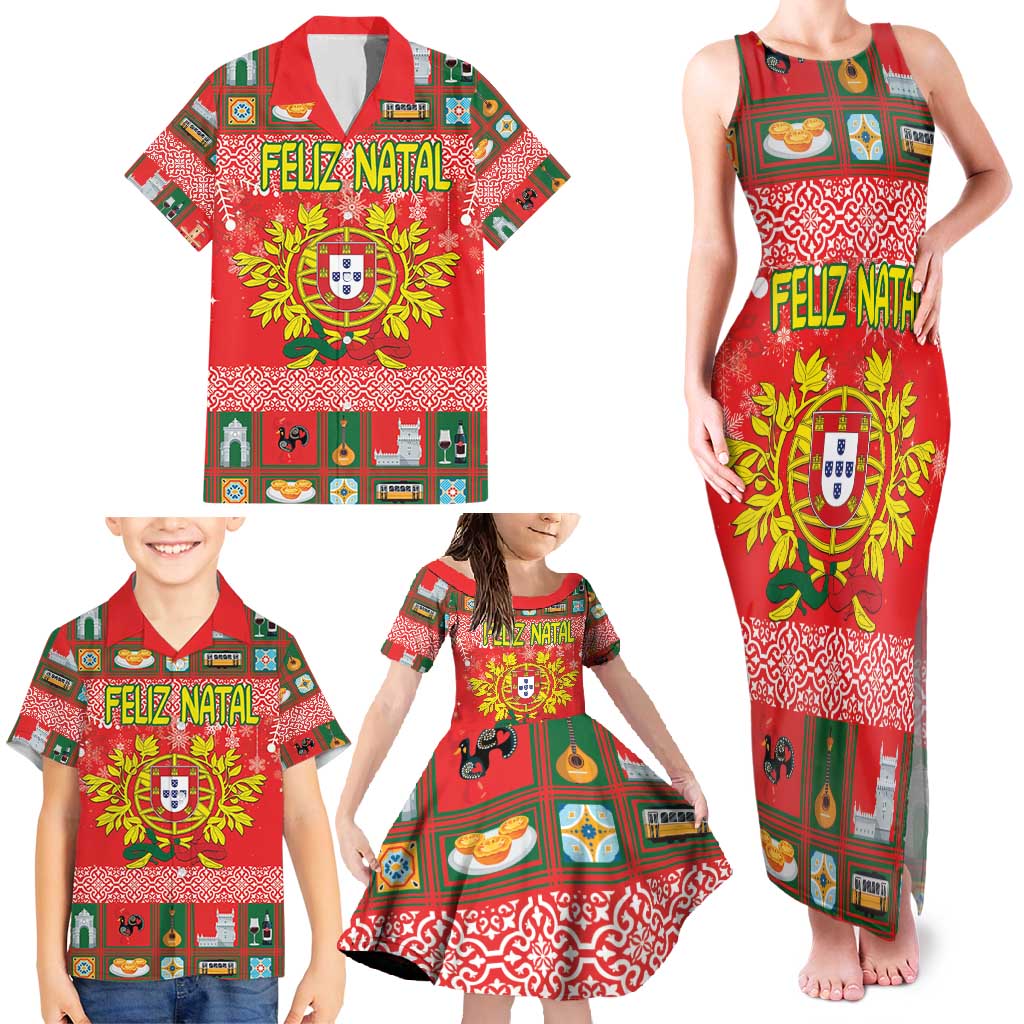 Personalized Portugal Christmas Family Matching Tank Maxi Dress and Hawaiian Shirt Coat Of Arms - Feliz Natal - Wonder Print Shop