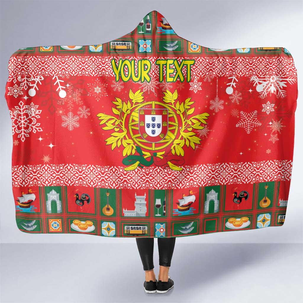 Personalized Portugal Christmas Hooded Blanket Coat Of Arms - Feliz Natal