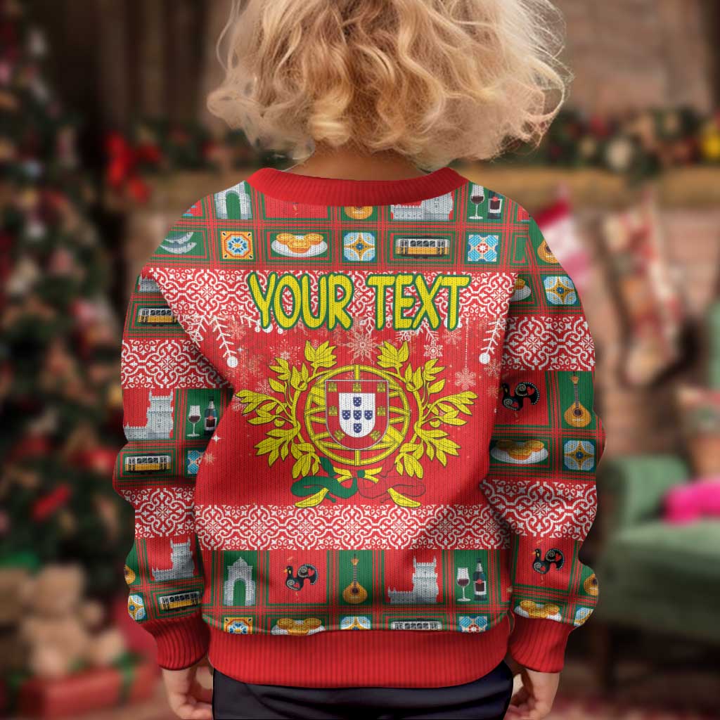 Personalized Portugal Christmas Kid Ugly Christmas Sweater Coat Of Arms - Feliz Natal - Wonder Print Shop