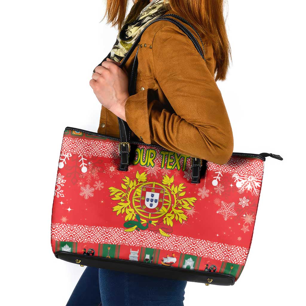 Personalized Portugal Christmas Leather Tote Bag Coat Of Arms - Feliz Natal - Wonder Print Shop