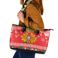 Personalized Portugal Christmas Leather Tote Bag Coat Of Arms - Feliz Natal - Wonder Print Shop