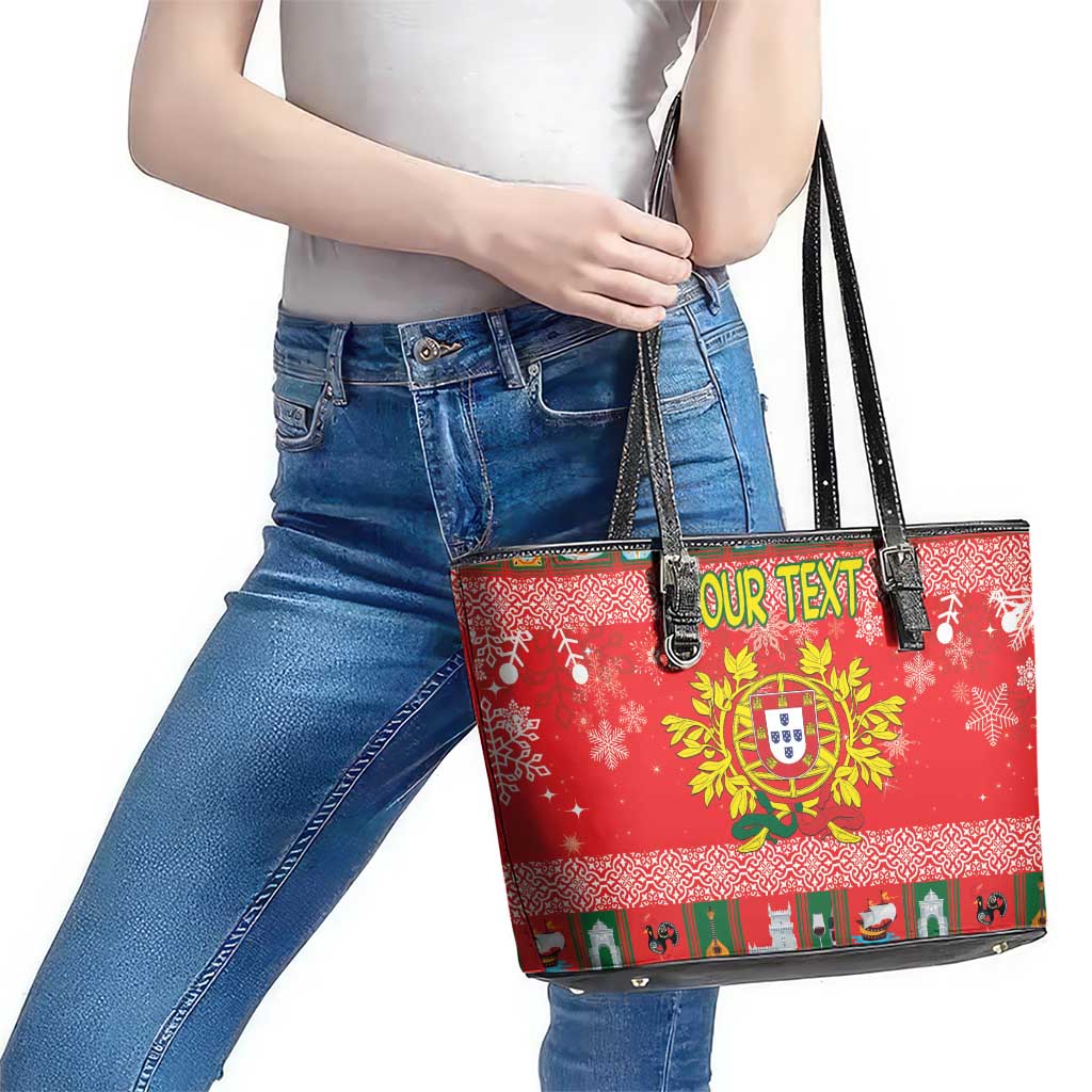 Personalized Portugal Christmas Leather Tote Bag Coat Of Arms - Feliz Natal - Wonder Print Shop