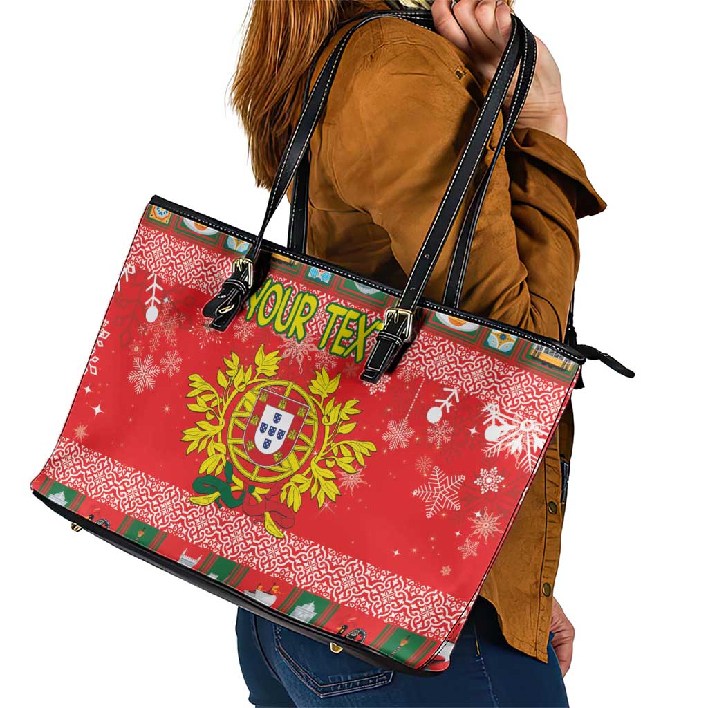 Personalized Portugal Christmas Leather Tote Bag Coat Of Arms - Feliz Natal - Wonder Print Shop