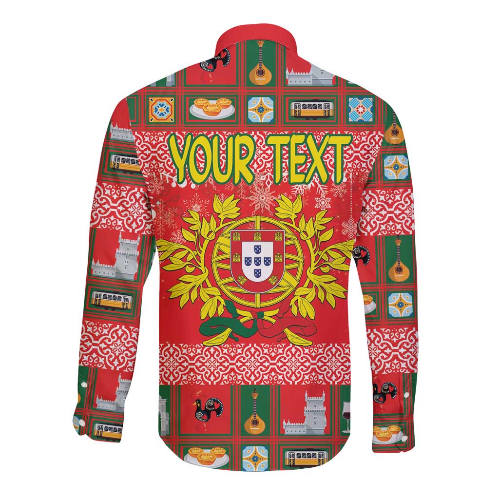 Personalized Portugal Christmas Long Sleeve Button Shirt Coat Of Arms - Feliz Natal - Wonder Print Shop