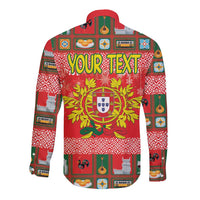 Personalized Portugal Christmas Long Sleeve Button Shirt Coat Of Arms - Feliz Natal - Wonder Print Shop