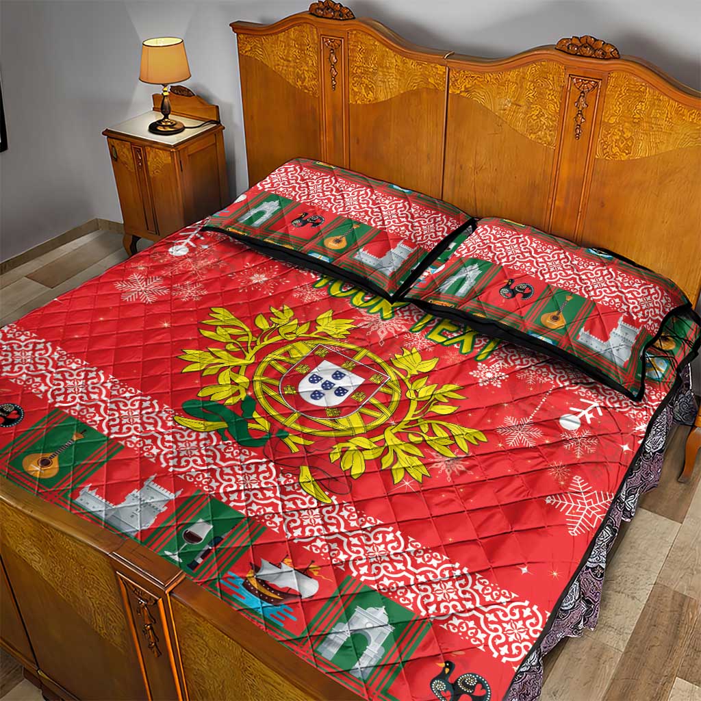 Personalized Portugal Christmas Quilt Bed Set Coat Of Arms - Feliz Natal - Wonder Print Shop