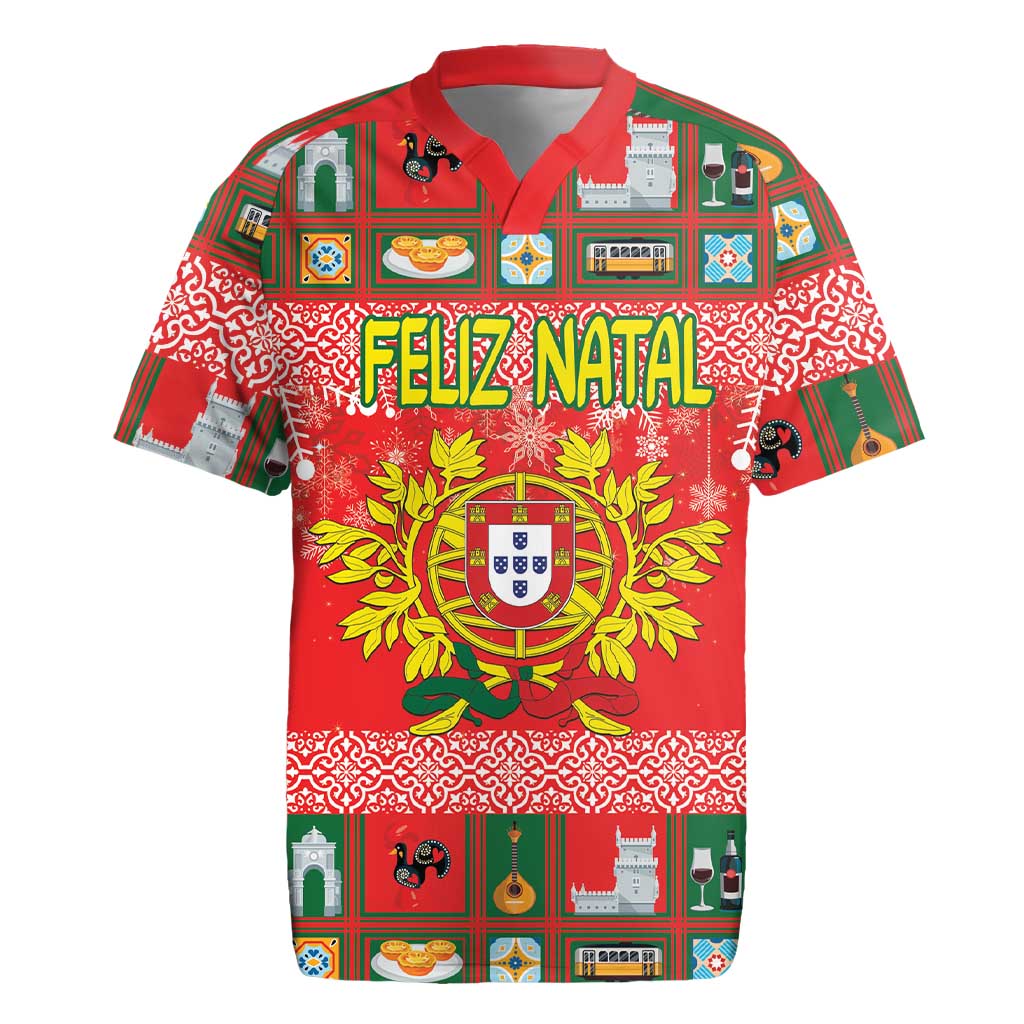 Personalized Portugal Christmas Rugby Jersey Coat Of Arms - Feliz Natal - Wonder Print Shop
