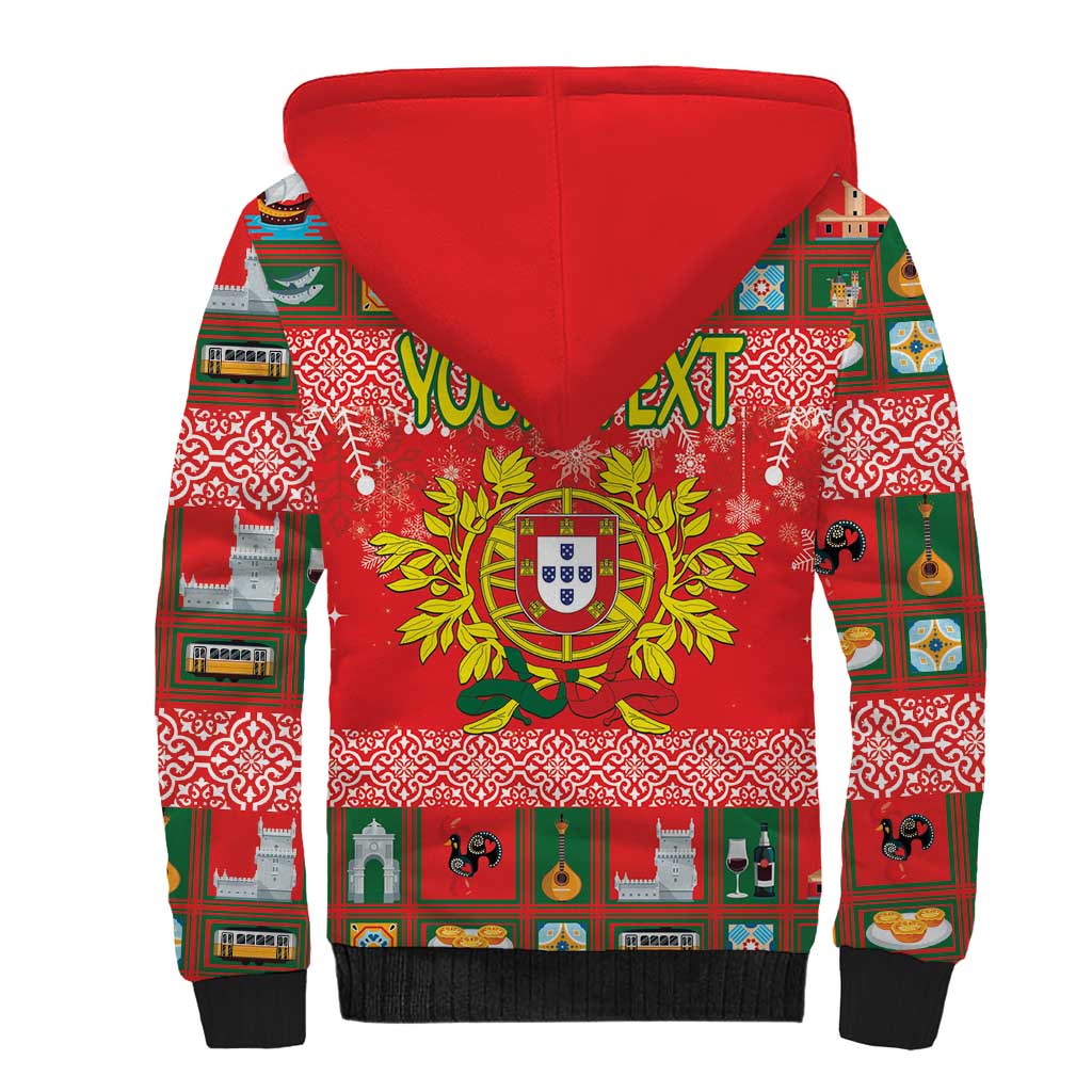 Personalized Portugal Christmas Sherpa Hoodie Coat Of Arms - Feliz Natal - Wonder Print Shop
