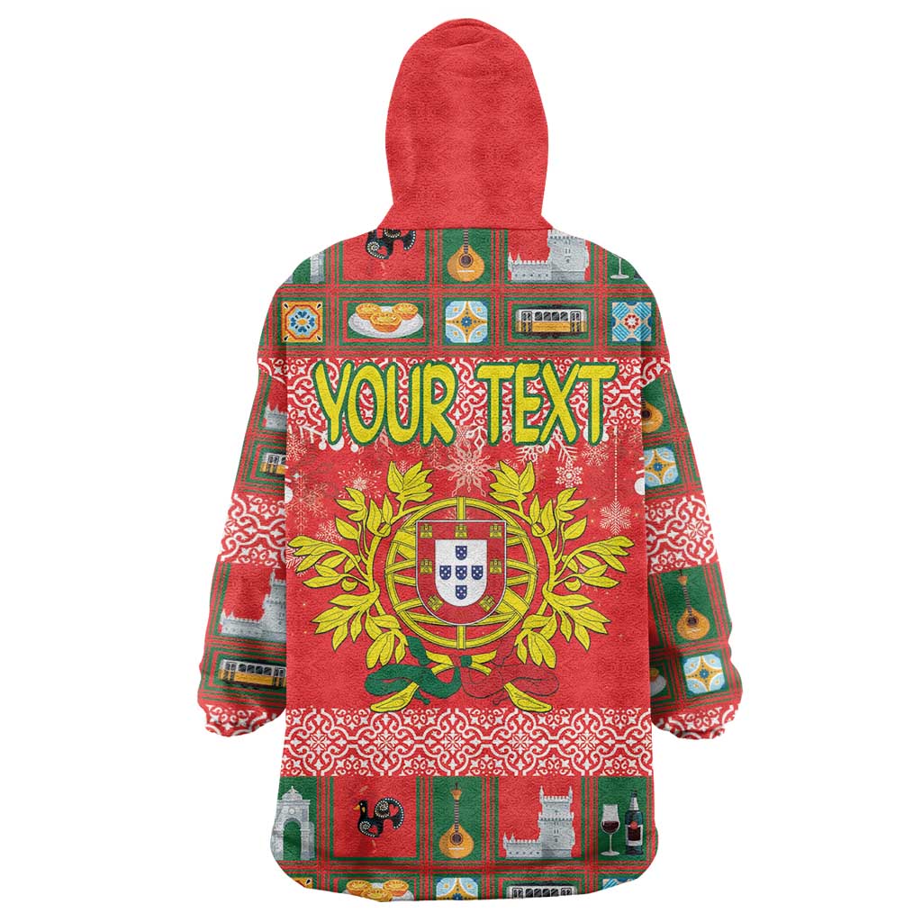 Personalized Portugal Christmas Wearable Blanket Hoodie Coat Of Arms - Feliz Natal - Wonder Print Shop