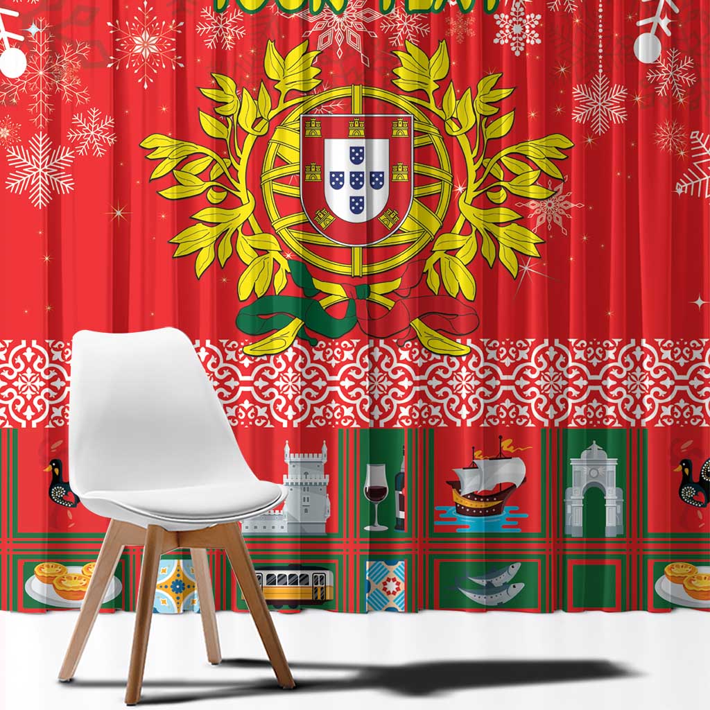 Personalized Portugal Christmas Window Curtain Coat Of Arms - Feliz Natal - Wonder Print Shop