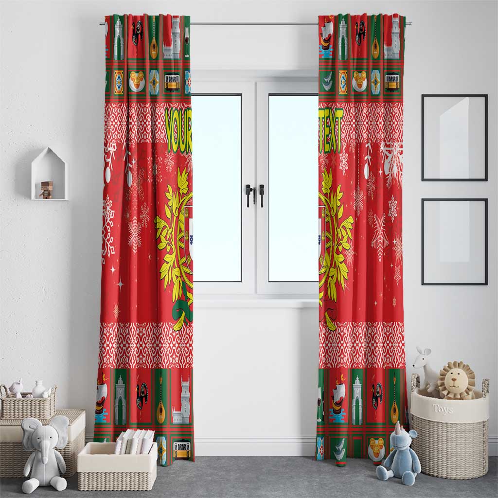 Personalized Portugal Christmas Window Curtain Coat Of Arms - Feliz Natal - Wonder Print Shop
