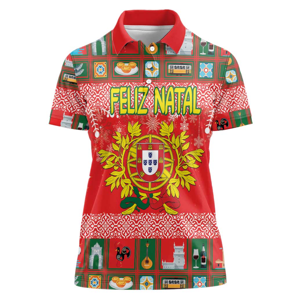 Personalized Portugal Christmas Women Polo Shirt Coat Of Arms - Feliz Natal - Wonder Print Shop