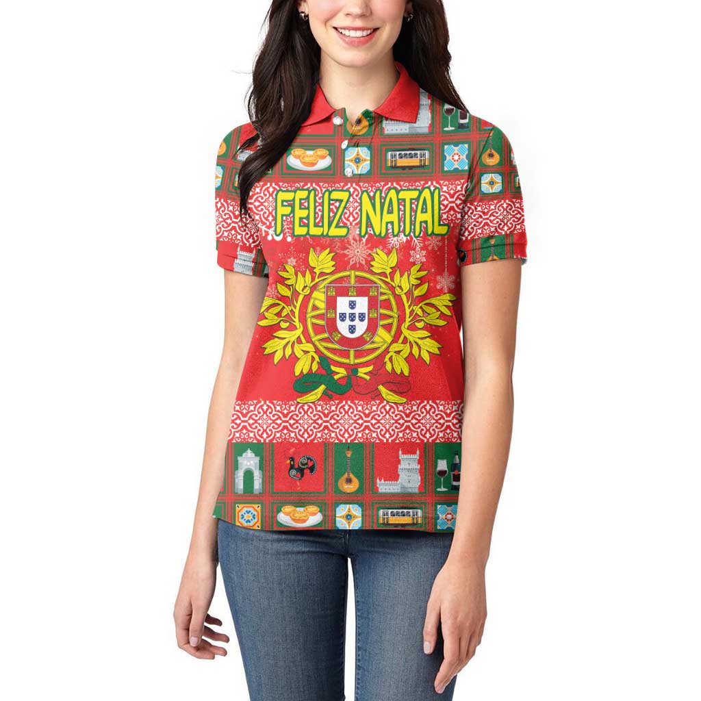Personalized Portugal Christmas Women Polo Shirt Coat Of Arms - Feliz Natal - Wonder Print Shop