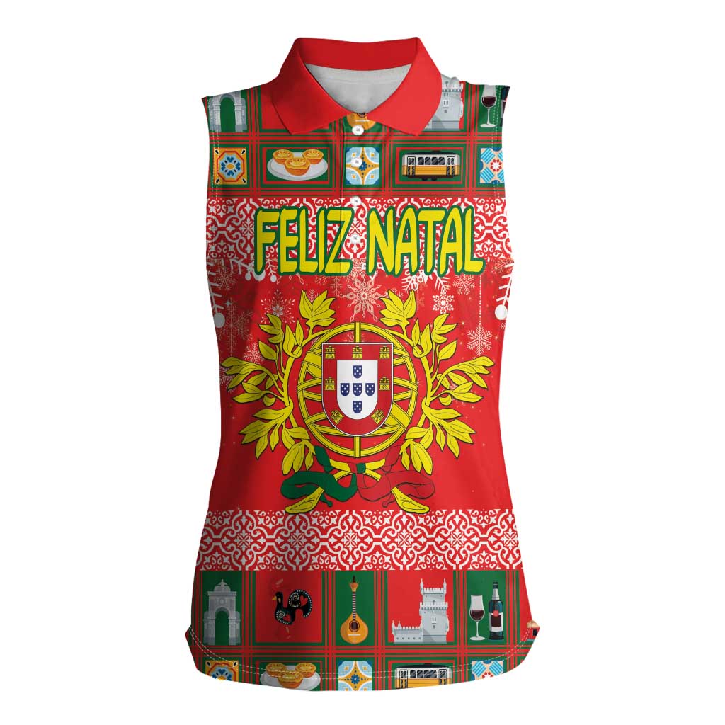 Personalized Portugal Christmas Women Sleeveless Polo Shirt Coat Of Arms - Feliz Natal - Wonder Print Shop